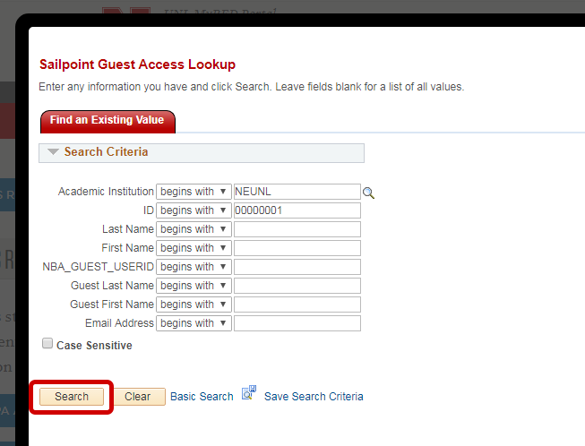 Guest FERPA Access Lookup popup shown