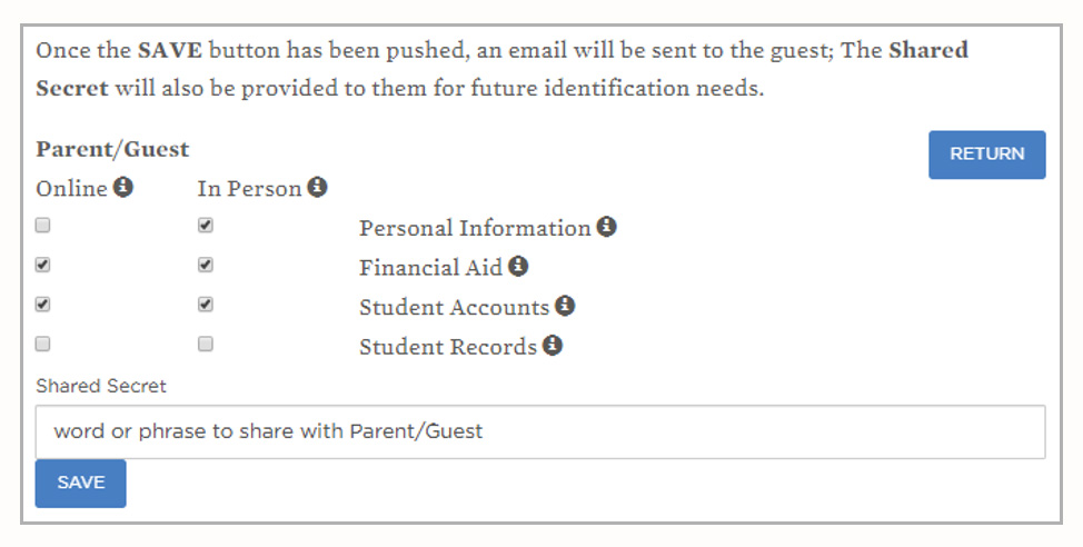Screenshot of adding new parent/guest user