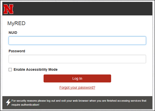 Screenshot of MyRED login screen