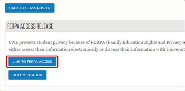 Screenshot of MyRED screen highlighting FERPA Access button