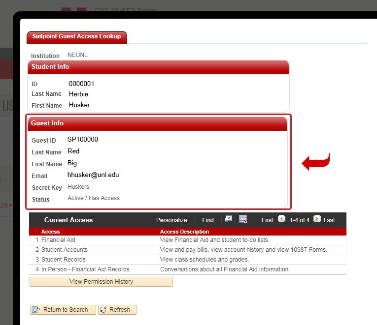 Screenshot of MyRED view displaying the guest account access screen